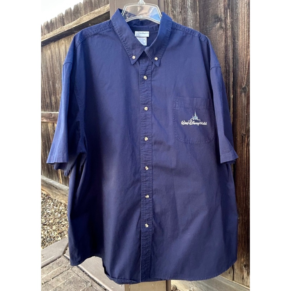 Walt Disney World Shirt Mens XXXL Navy Button Down Short Sleeve Embroidered